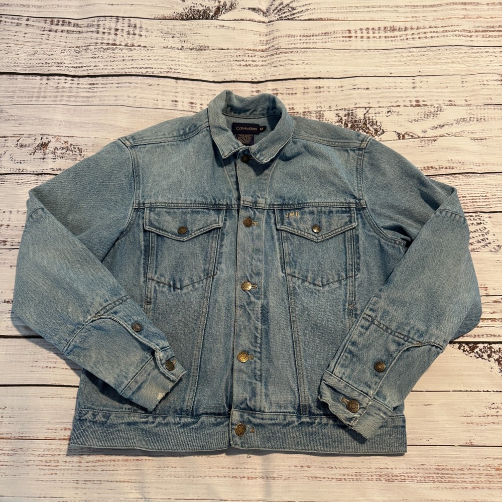 Vintage Distressed Calvin Klein Jean Denim Trucker Motorcycle Jacket Women's‎ M